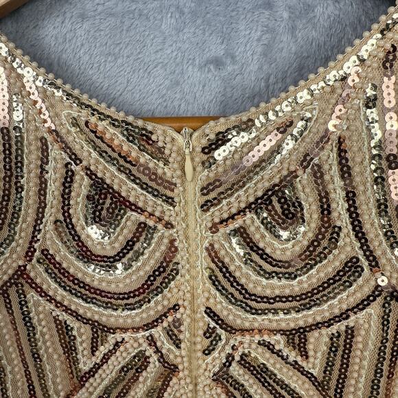 Women’s Dress L Gold‎ Beaded Flapper Fringe 20s Inspired Artsy Boho Gatsby Party - Picture 5 of 11